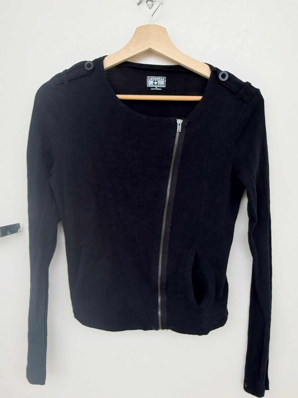 Vintage Converse One Star Black Asymmetric Zip Moto Cardigan Small